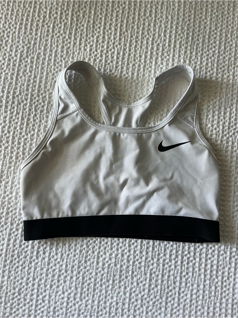 Nike White Sports Bra with Black Band and Swoosh